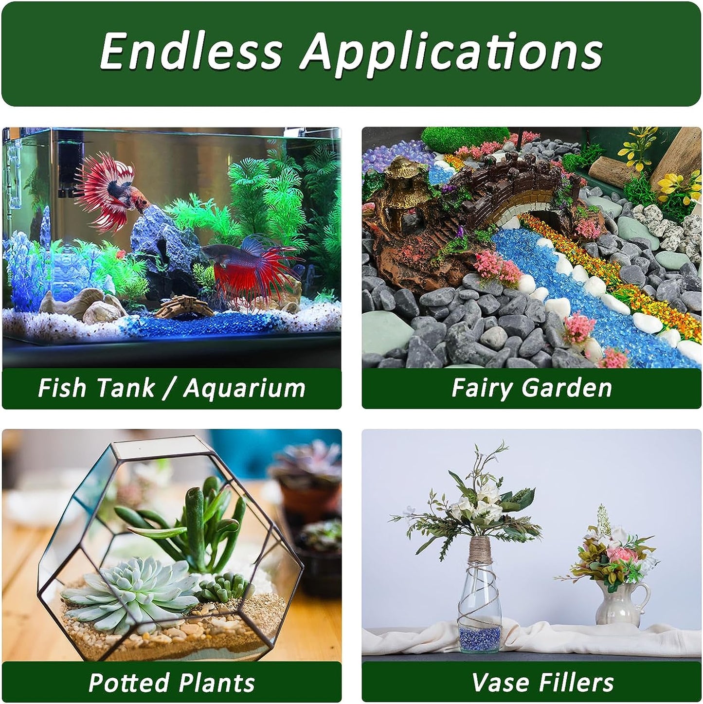2.2 Lbs Small Aquarium Substrate Gravel Sand, Polished Smooth Fish Tank Gravel, Colorfast Uncoated Vibrant Blue Sea Glass, Decorative Stones for Vase Fillers, Fairy Garden, Potted Plants